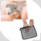 Abbylike imported USA pet nail trimming pouch being used for safe claw maintenance.