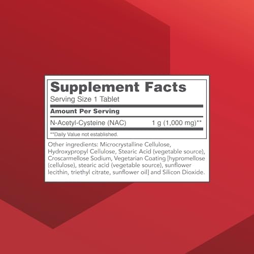 Back label of Protocol For Life Balance NAC showing 1000mg dosage and ingredients.
