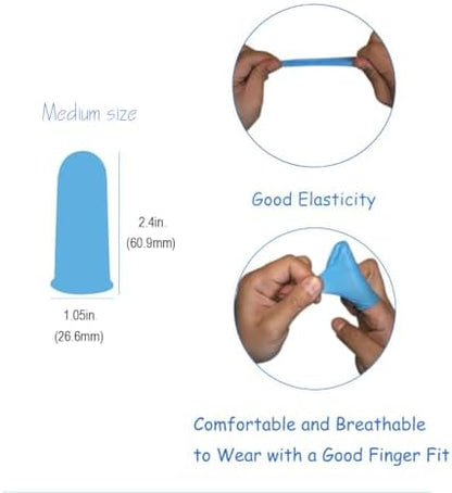 Powder free nitrile finger cots being applied to a hand for electronics repair use