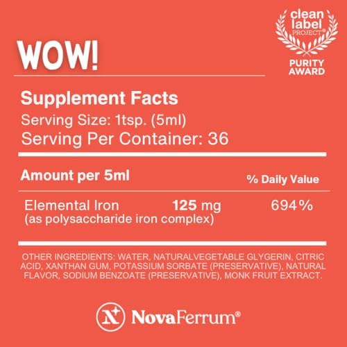 NovaFerrum raspberry grape flavor high potency iron supplement packaging details