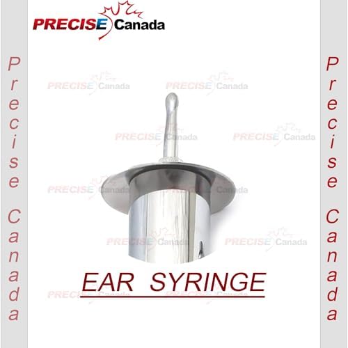 Durable stainless steel ear syringe kit for clinical irrigation.