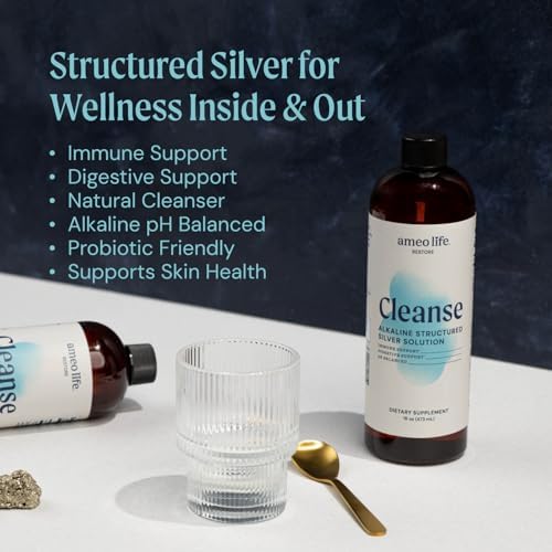 Ameo Life Structured Silver Water dietary supplement bottle back label displaying usage directions.