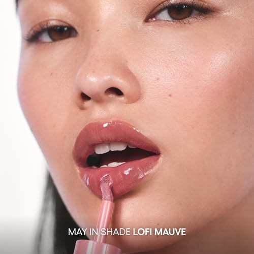 Glossy water-to-oil liquid formula texture swatch of LANEIGE JuicePop Box Lip Tint Lo-Fi Mauve