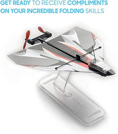 PowerUp Paper Airplane Design Templates package contents including twelve sheets and a display accessory.