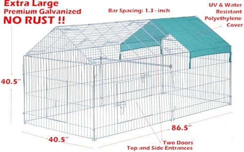 87" x 41" NO Rust Stainless Galvanized Steel Foldable Outdoor Chicken Coop Run Metal Pet Hutch Enclosure Small Animal Playpen Waterproof Cover for Rabbits Chickens - Image 3