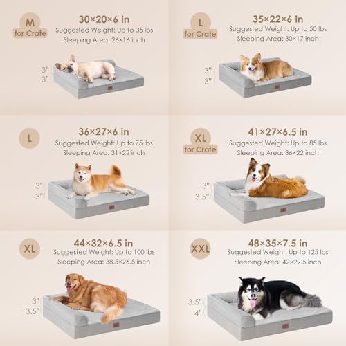 EHEYCIGA Orthopedic Dog Bed Medium Size Dogs, Memory Foam Dog Bed with Washable Removable Cover, Waterproof Pet Sofa Couch for Crate with Nonskid Bottom, 30x20x6, Grey - Image 3