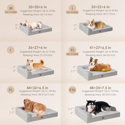 EHEYCIGA Orthopedic Dog Bed Medium Size Dogs, Memory Foam Dog Bed with Washable Removable Cover, Waterproof Pet Sofa Couch for Crate with Nonskid Bottom, 30x20x6, Grey - Image 3