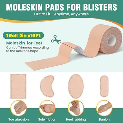 Adhesive mole skin tape applied to a heel for hiking comfort.