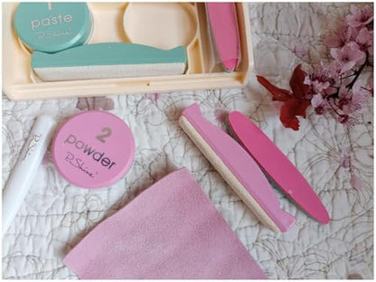 Detailed view of the Japanese manicure application process