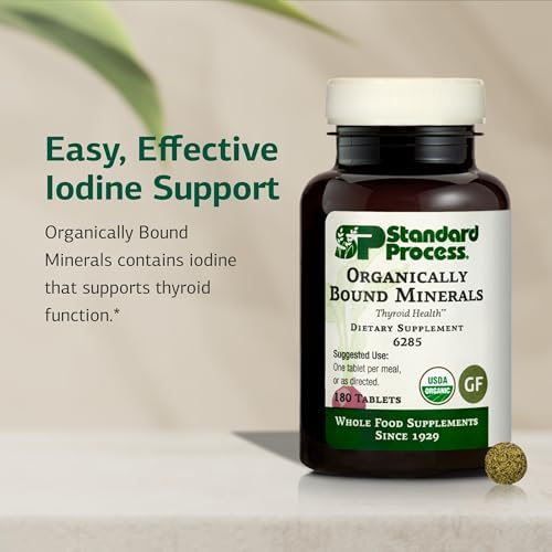 Standard Process Organically Bound Minerals supplement facts label showing organic kelp and alfalfa ingredients