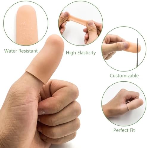 Silicone thumb protector covers applied to hand demonstrating flexible fit during daily work tasks.