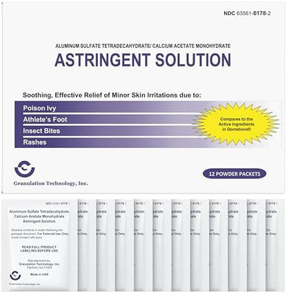 Back label view of the topical astringent solution detailing safety warnings and product uses.