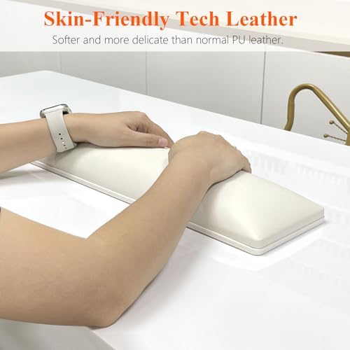 Close up of waterproof cleanable leather texture on nail hand rest