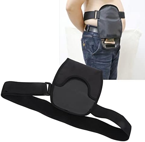 Black waterproof colostomy bag cover with adjustable elastic fixation band for secure fitting.