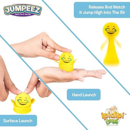 Close up view of the yellow spring-loaded body showing a detailed grinning emoji face