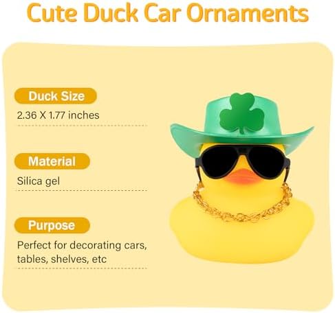 Wonuu novelty yellow rubber duck with lucky green shamrock hat and gold chain lifestyle view