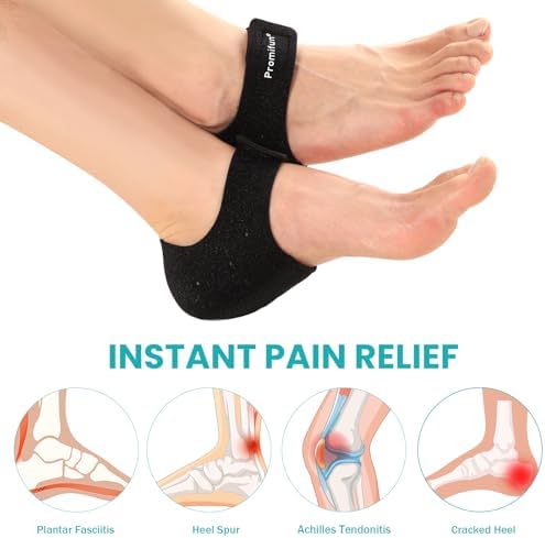 Breathable black gel heel cushions with adjustable straps for Achilles tendinitis.