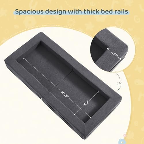 Travel Toddler Bed, 3-in-1 Convertible Sofa Bed for Toddler Portable Floor Beds, Flip Open Sofa Lounger for Girls and Boys, Made with High-Density Foam and Washable Cover,Gray - Image 4