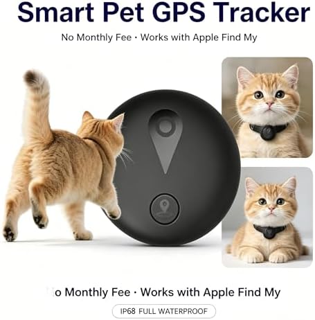 Apple Find My compatible pet locator displaying the secure magnetic holder accessory.