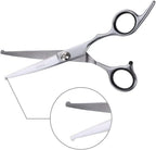 Chi-Buy curved pet shears for cats and dogs close up of 4CR stainless steel blades.