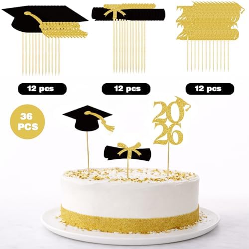 Gold glitter 2026 year cake toppers for graduation