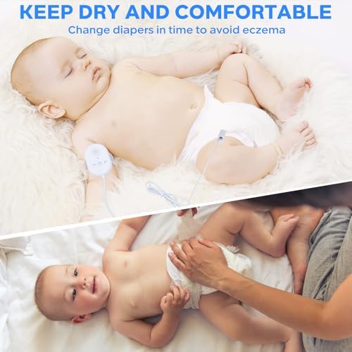 Rechargeable bedwetting monitor showing three alarm mode settings and volume buttons.