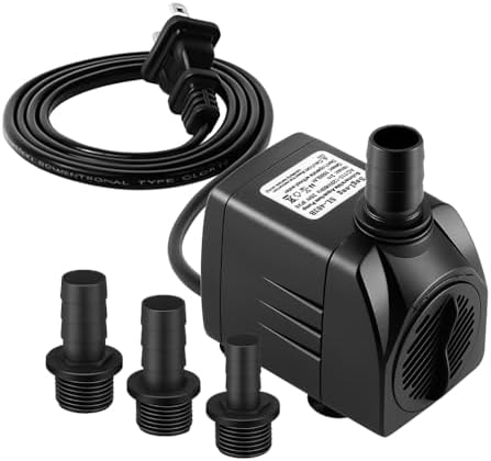 SongLong 400GPH fountain pump with three interchangeable threaded nozzles.