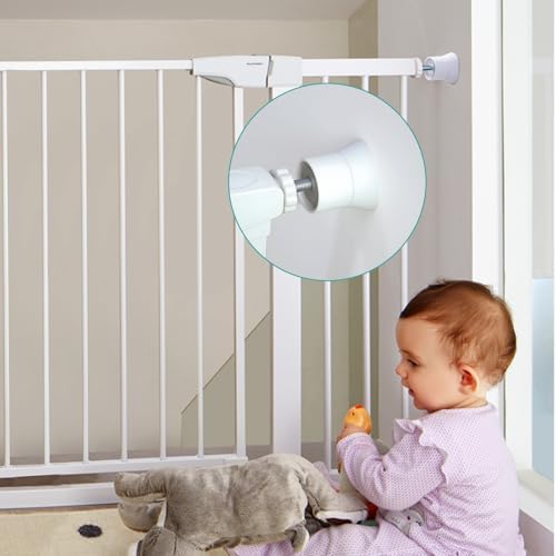 Pressure mounted safety gate extension kit applied to a pet gate near stairs.