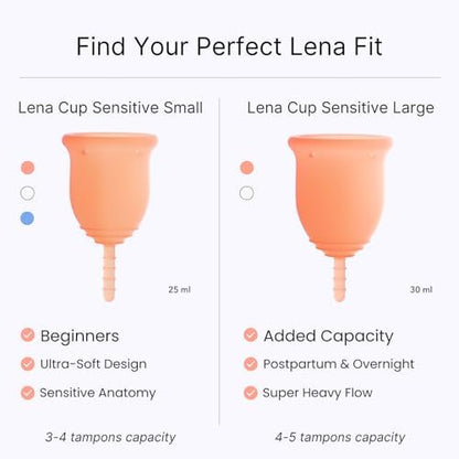Side view of Lena Sensitive small cup showing flexible silicone stem.
