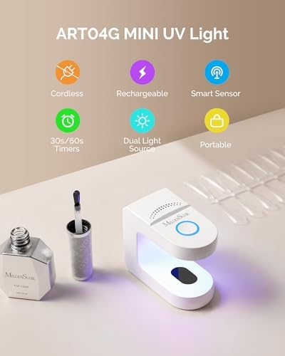 MelodySusie rechargeable nail art lamp showing the USB Type-C charging port and smart sensor buttons.