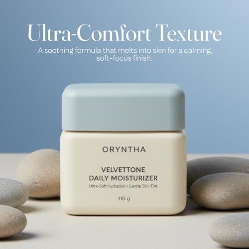Oryntha VelvetTone daily moisturizer texture swatch and skin tint preview