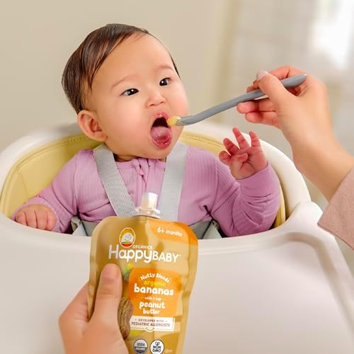 Happy Baby organic nut butter infant puree selection for early childhood allergen food introduction