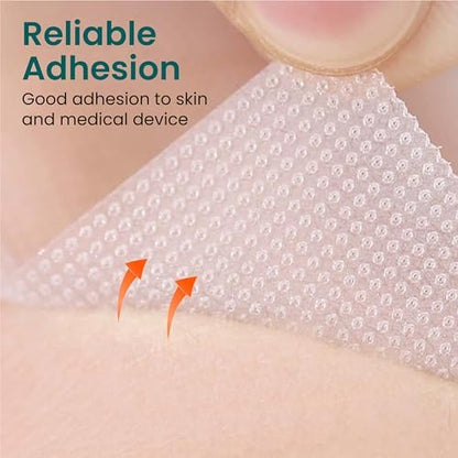 Four rolls of NanaCare clear medical adhesive tape displayed with product packaging
