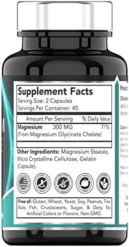 Side view of TNVitamins chelated magnesium bisglycinate supplement highlighting the non-GMO and gluten-free product seals.