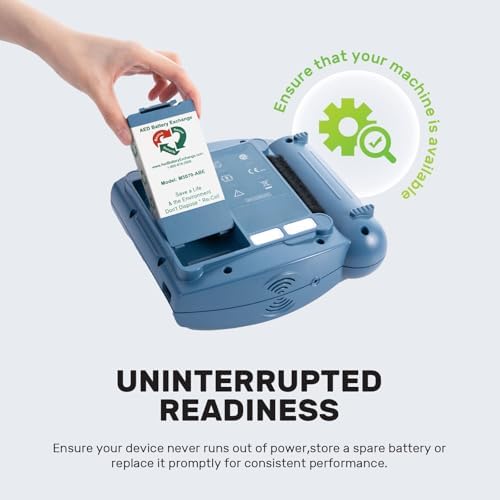 Comparison view of the Vbegin replacement battery next to a Philips HeartStart device.