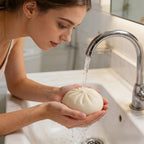 Giant dumpling squishy placed on an office desk as decor