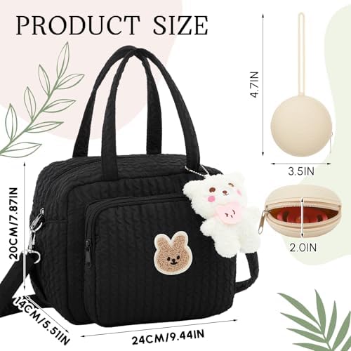 Lushandy black quilted diaper bag showing side pockets and structure