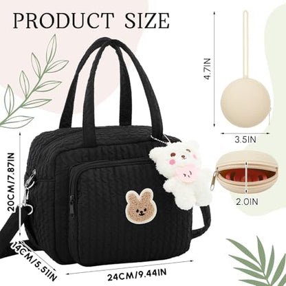 Lushandy quilted diaper bag with detachable bear charm
