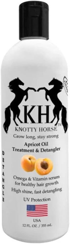Knotty Horse Apricot Oil Treatment and Detangler 12 Fluid Ounce bottle front view