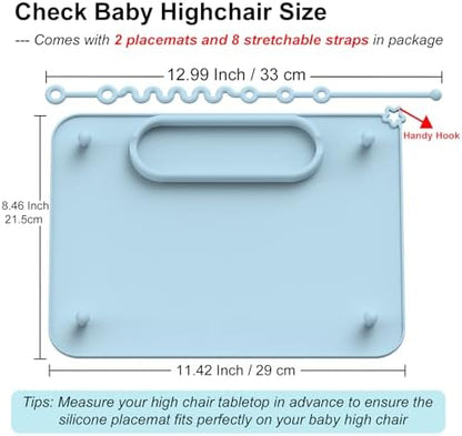 Two pack baby silicone mat package with retractable straps for floor drop prevention