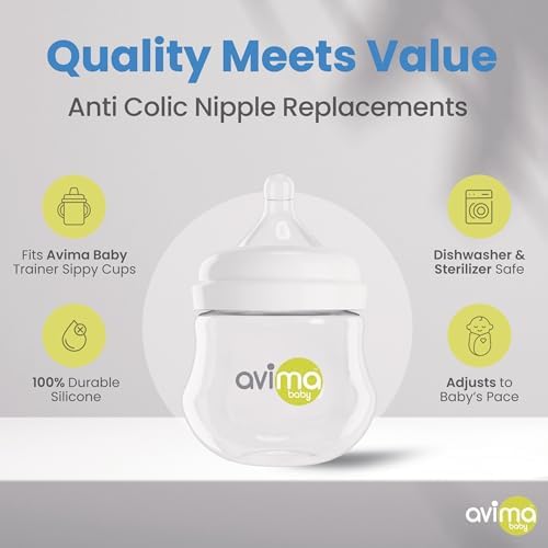 Avima Baby anti colic wide neck replacement teats close up details