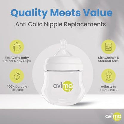 Avima Baby anti colic wide neck replacement teats close up details