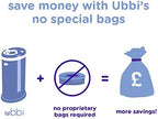 Ubbi steel diaper pail demonstrating standard trash bag compatibility