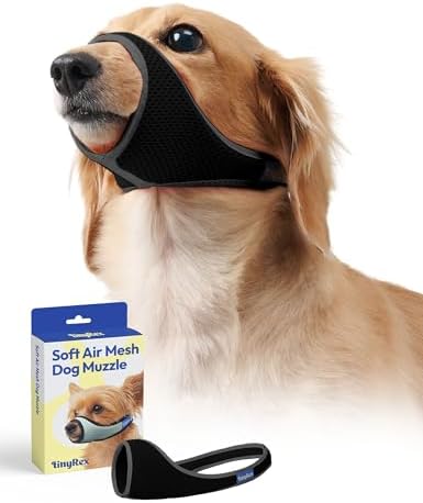TinyRex dog muzzle adjustable hook and loop strap detail