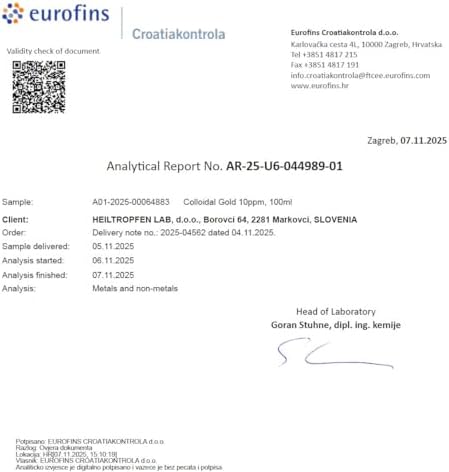 Heiltropfen colloidal gold label and concentration specifications