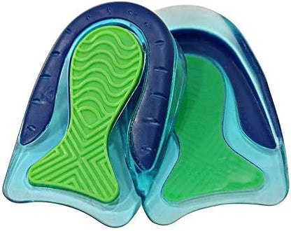 KidSole blue gel heel inserts showing the textured sport traction bottom layer.