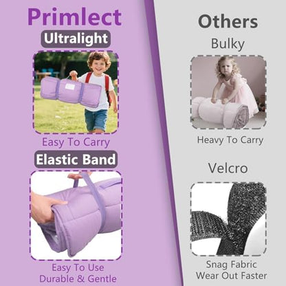 Close up view of the high density reinforced stitching and skin friendly fabric of the Primlect preschool mat.