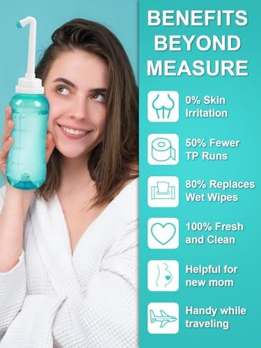 Green portable travel bidet with dual nozzle attachments.