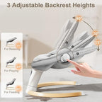 TimChic electric infant swing showing adjustable height settings and safety harness