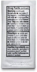 Twelve pack of 1/8 ounce sterile burn relief hydrogel sachets for minor burn care.